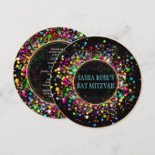 PixDezines Dazled/ネオン紙吹雪/バルミツワー 招待状 (正面/裏面)