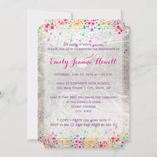 PixDezines Dazzed Rainbow卒業/紙吹雪 招待状 (裏面)