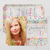 PixDezines Dazzed Rainbow卒業/紙吹雪 招待状 (正面/裏面)