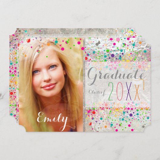 PixDezines Dazzed Rainbow卒業/紙吹雪 招待状 (正面/裏面)