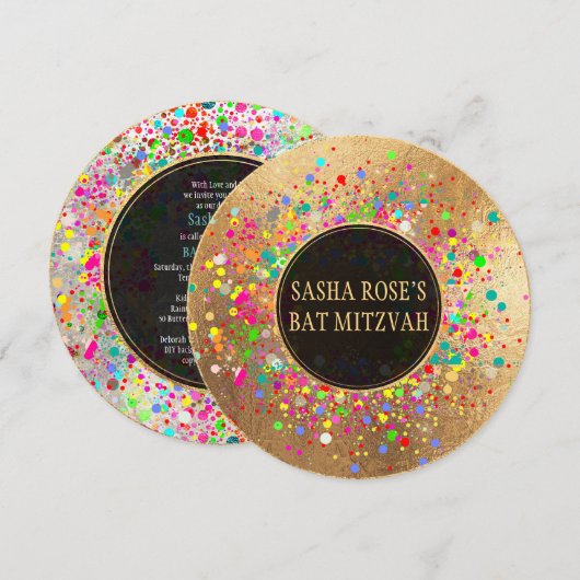 PixDezines dazzled/ネオンの輝き/バット・ミツバ ✡ 招待状 (正面/裏面)