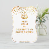 PixDezines dazzled/keep calm/Sweet 16/faux gold 招待状 (スタンド正面)
