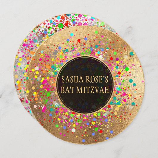 PixDezines Dazzled/Neon Specks/バルミツワー 招待状 (正面/裏面)