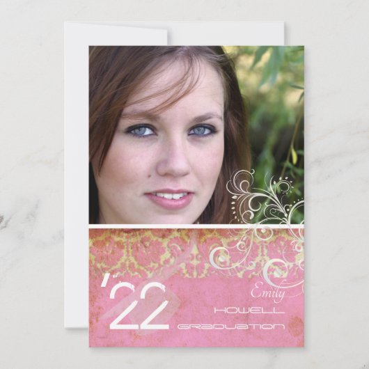 PixDezines Desie Damask/ヴィンテージ+ピンク 招待状 (正面)