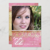 PixDezines Desie Damask/ヴィンテージ+ピンク 招待状 (正面/裏面)