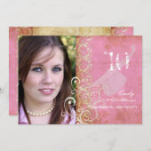 PixDezines Desire Damask/ヴィンテージ+ピンク 招待状 (正面/裏面)