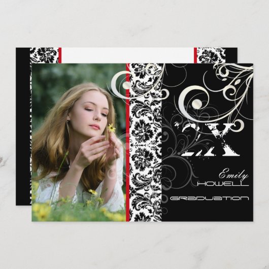 PixDezines DESIRE DAMASK+SWARLS、卒業 招待状 (正面/裏面)