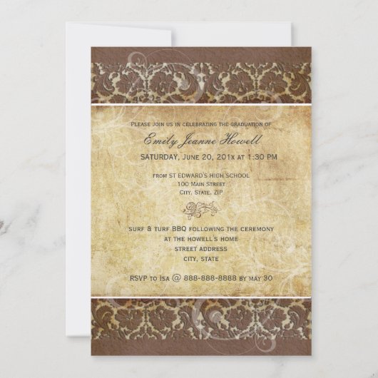 PixDezines Desiree ダマスク+スワール 卒業式 招待状 (裏面)