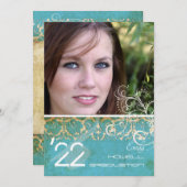 PixDezines Desiree ダマスク/ヴィンテージターコイズ 招待状 (正面/裏面)