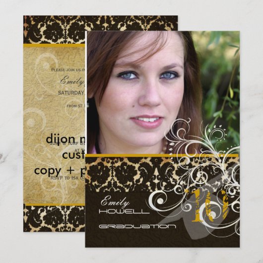 PixDezines Desiree Damask/2011 年卒業式招待状 招待状 (正面/裏面)