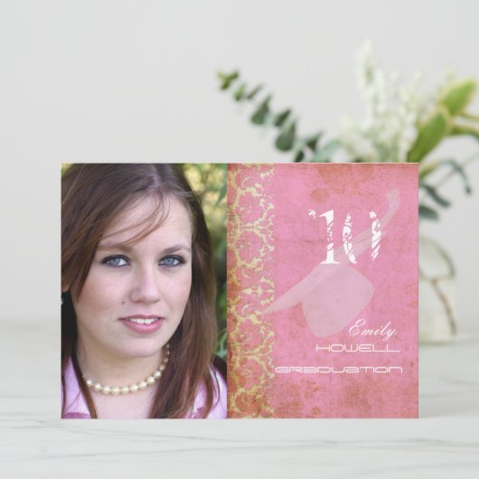 PixDezines Desiree Damask/Vintage+Pink 招待状 (スタンド正面)