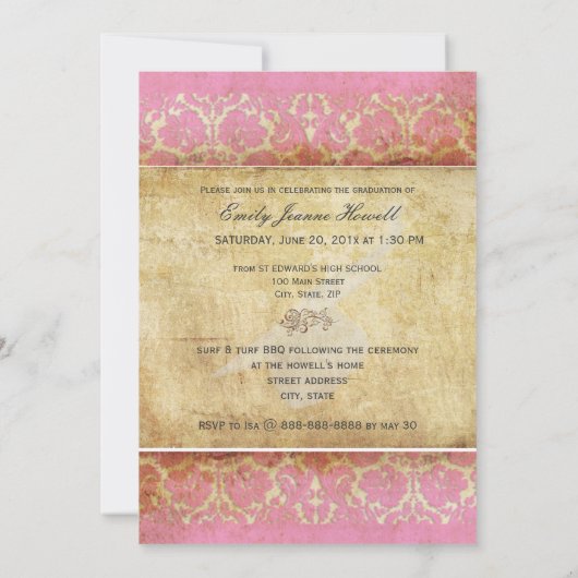 PixDezines Desiree Damask/Vintage+Pink 招待状 (裏面)