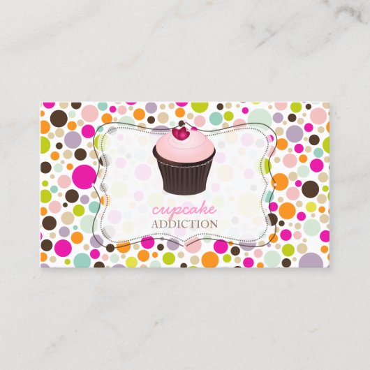 PixDezines diyカップケーキ+レインボー水玉模様 名刺 (正面)