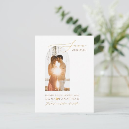 PixDezines DIYカラーアーチフレーム日付を保存 ポストカード (スタンド正面)