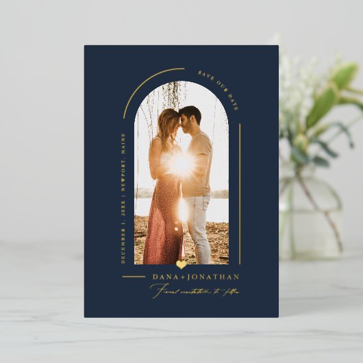 PixDezines DIYカラー石板ブルーアー救チ日付 箔招待状 (立ち正面)