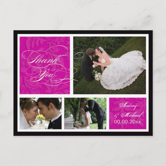 PixDezines DIYカラー/ダマスク写真ありがとう ポストカード (正面)