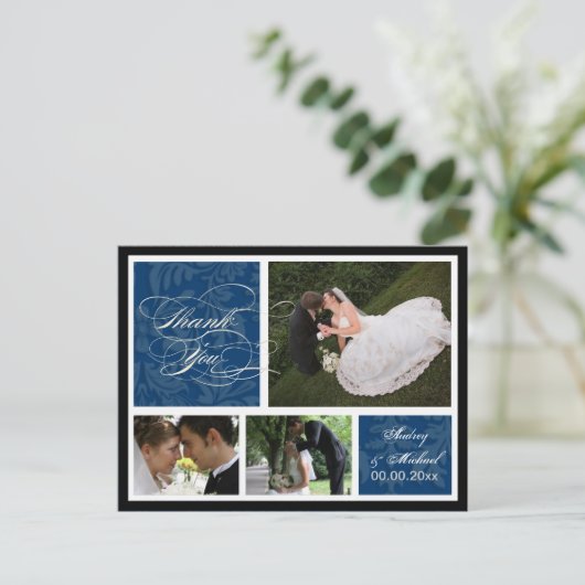 PixDezines DIYカラー/ダマスク写真ありがとう ポストカード (スタンド正面)