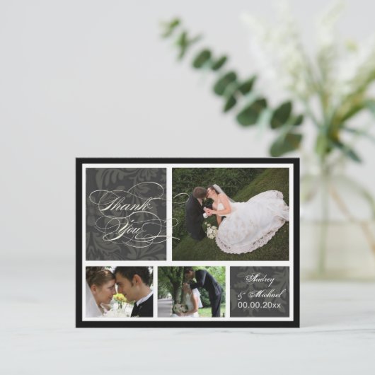 PixDezines DIYカラー/ダマスク写真ありがとう ポストカード (スタンド正面)