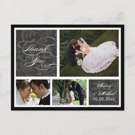 PixDezines DIYカラー/ダマスク写真ありがとう ポストカード (正面)