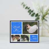 PixDezines DIYカラー/ダマスク写真サンキュー/ブルー ポストカード (スタンド正面)