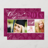 PixDezines DIYカラー、ダマスク卒業 インビテーションポストカード (正面/裏面)