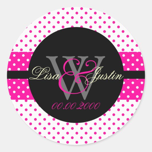 PIxDezines DIYカラー、ドットet al./pink+black ラウンドシール (正面)