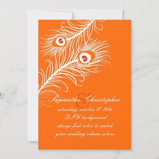 PixDezines diyカラー、ピーコックはmarigoldに羽毛 招待状 (正面)