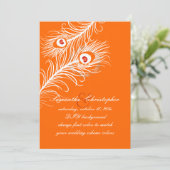 PixDezines diyカラー、ピーコックはmarigoldに羽毛 招待状 (スタンド正面)