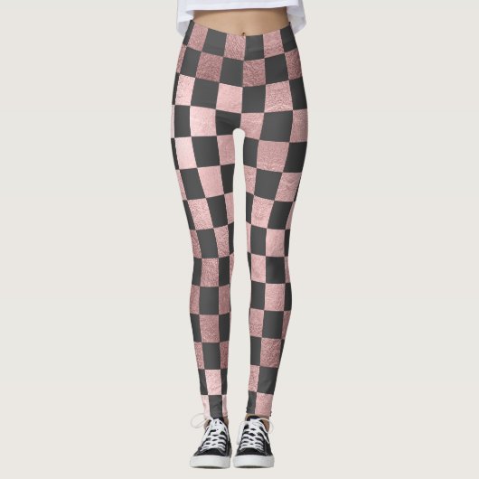 PixDezines DIYカラー/フェイクバラ金ゴールド市松模様に/ レギンス (正面)