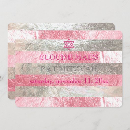 PixDezines DIYカラー/フォイルフェイクズストライプバルミツワー 招待状 (正面/裏面)
