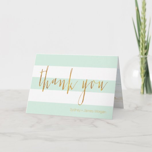 PixDezines DIYカラー/ミント+ホワイト+ストライプ感謝していズ サンキューカード (正面)