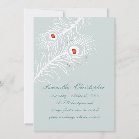 PixDezines diyカラー、孔雀の羽毛 招待状 (正面)