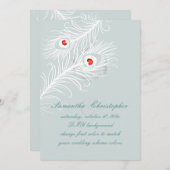 PixDezines diyカラー、孔雀の羽毛 招待状 (正面/裏面)