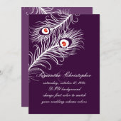 PixDezines diyカラー、孔雀は赤に羽毛 招待状 (正面/裏面)