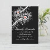 PixDezines diyカラー、孔雀は赤に羽毛 招待状 (スタンド正面)