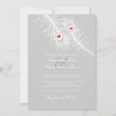 PixDezines diyカラー、孔雀は赤に羽毛 招待状 (裏面)