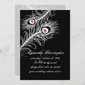 PixDezines diyカラー、孔雀は赤に羽毛 招待状 (正面/裏面)