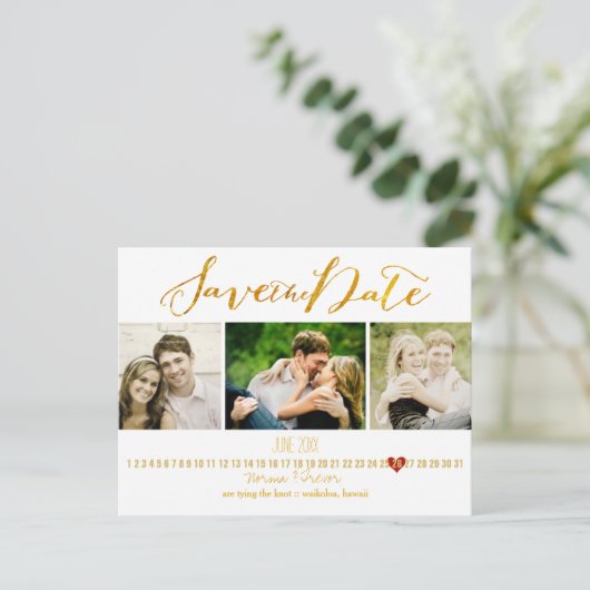 PixDezines DIYカラー/日付/金ゴールドスクリプトの保存 案内ポストカード (スタンド正面)