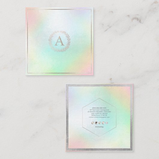 PixDezines DIYシルバーフェイクモノグラムホログラフィー スクエア名刺 (正面/裏面)