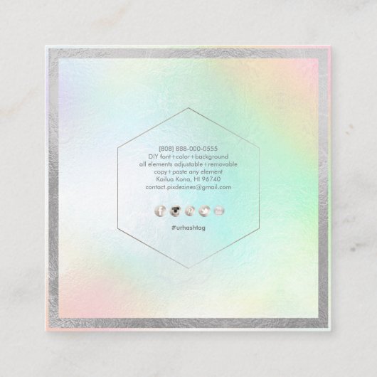 PixDezines DIYシルバーフェイクモノグラムホログラフィー スクエア名刺 (裏面)