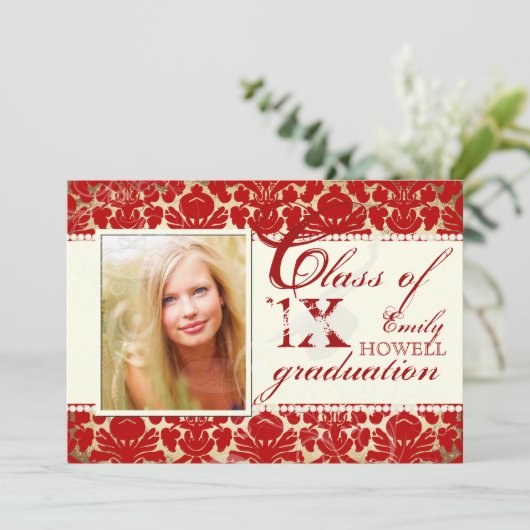 PixDezines diy文字カラー/2012 Grads, damask 招待状 (スタンド正面)