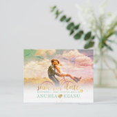 PixDezines DIY日付の保存 |金ゴールドフェイクスクリプト 案内ポストカード (スタンド正面)