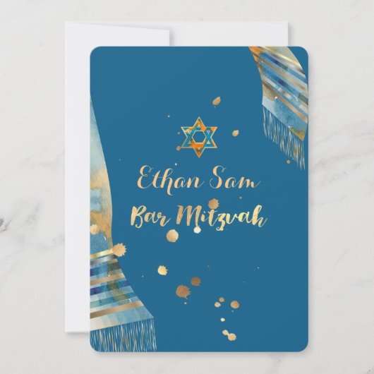 PixDezines DIY背景色/タリット/（ユダヤ教の）バル・ミツバー 招待状 (正面)