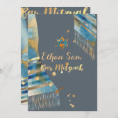 PixDezines DIY背景色/Tallit/（ユダヤ教の）バル・ミツバー 招待状 (正面/裏面)