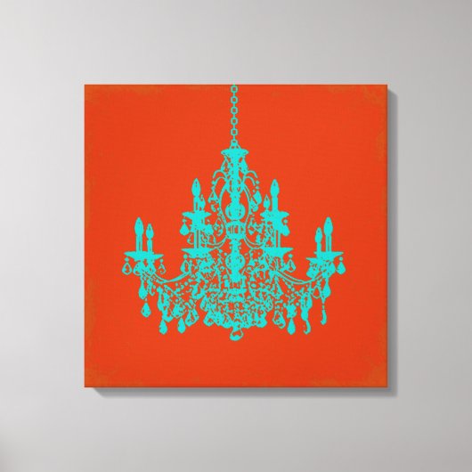 PixDezines DIY背景/ティール(緑がかった色)シャンデリア キャンバスプリント (正面)