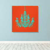 PixDezines DIY背景/ティール(緑がかった色)シャンデリア キャンバスプリント (インサイチュ (ウッドフロア))