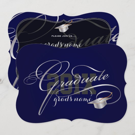 PixDezines DIY カラー/シルバー スクリプト 卒業式 招待状 (正面/裏面)