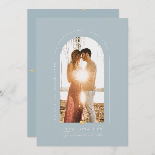 PixDezines DIY カラー ダスティーブルー アーチ セーブデート 招待状 (正面/裏面)