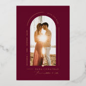 PixDezines DIY カラー バーガンディ アーチ セーブ デート 箔招待状 (正面)