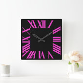 PixDezines DIY カラー ホットピンク ローマ数字 スクエア壁時計 (ホーム)